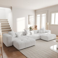 Large-Size Modular Sectional Sofa – Soft Velvet Fabric + 3D Cushions, Open Relaxed Vibe Living Room Sofa