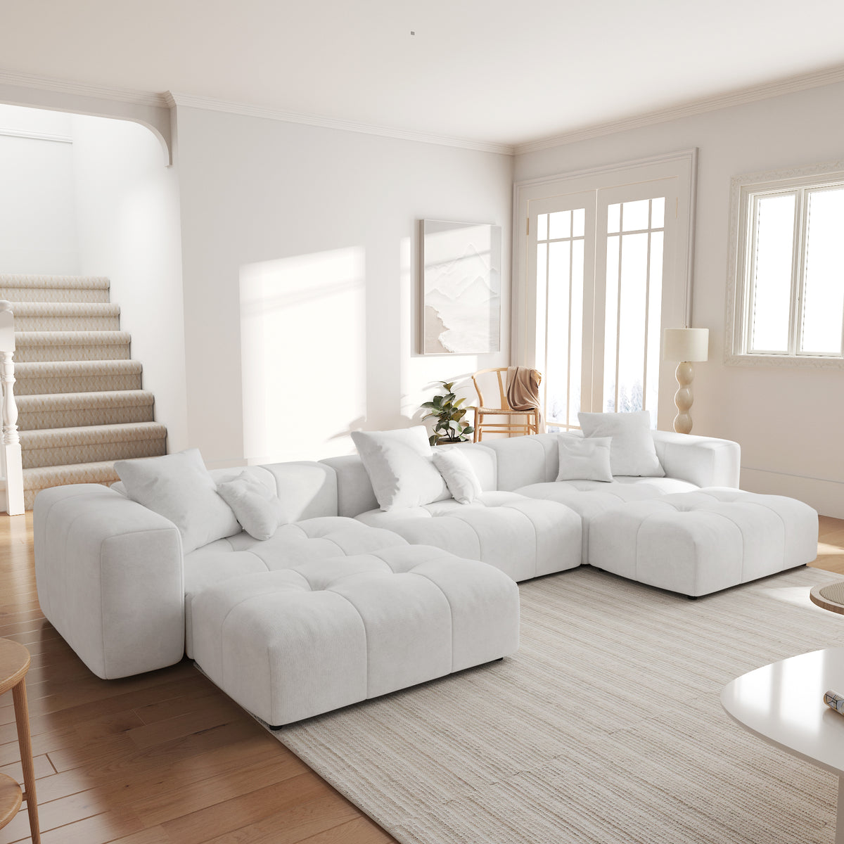 Large-Size Modular Sectional Sofa – Soft Velvet Fabric + 3D Cushions, Open Relaxed Vibe Living Room Sofa