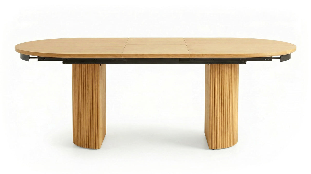 【LAS VEGAS MARKET EXHIBIT】Extendable Oval Dining Table – Solid Oak Wood Table with Fluted Legs