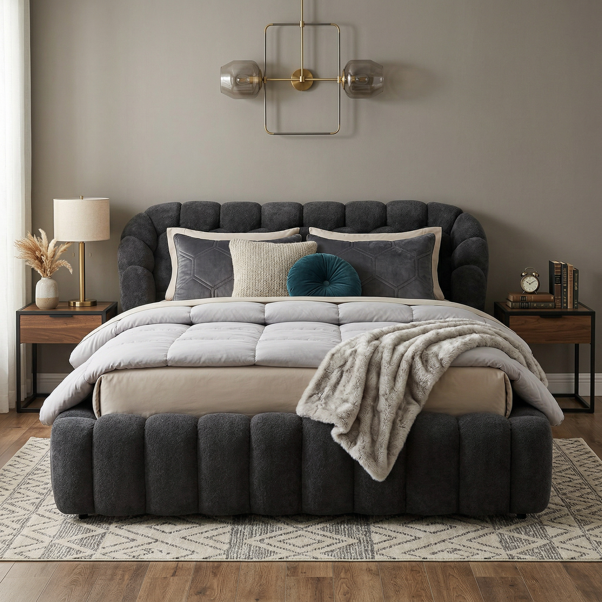 Modern Bubble Upholstered Platform Bed – 5 Color Options, Fits King Size Mattress (76″ × 80″)