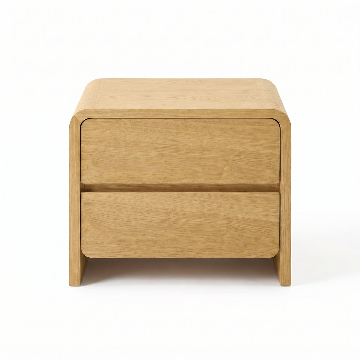 【LAS VEGAS MARKET EXHIBIT Curved Log Nightstand】All-rounded solid log bedside table exhibited at Las Vegas Furniture Fair, soft continuous curved silhouette delivers pure natural log minimalist bedroom storage aesthetic.
