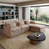 Fully Modular Linen-Look L-Shaped Sectional Sofa with Extra Thick Cushions, Removable Washable Slipcovers Reversible Chaise Couch
