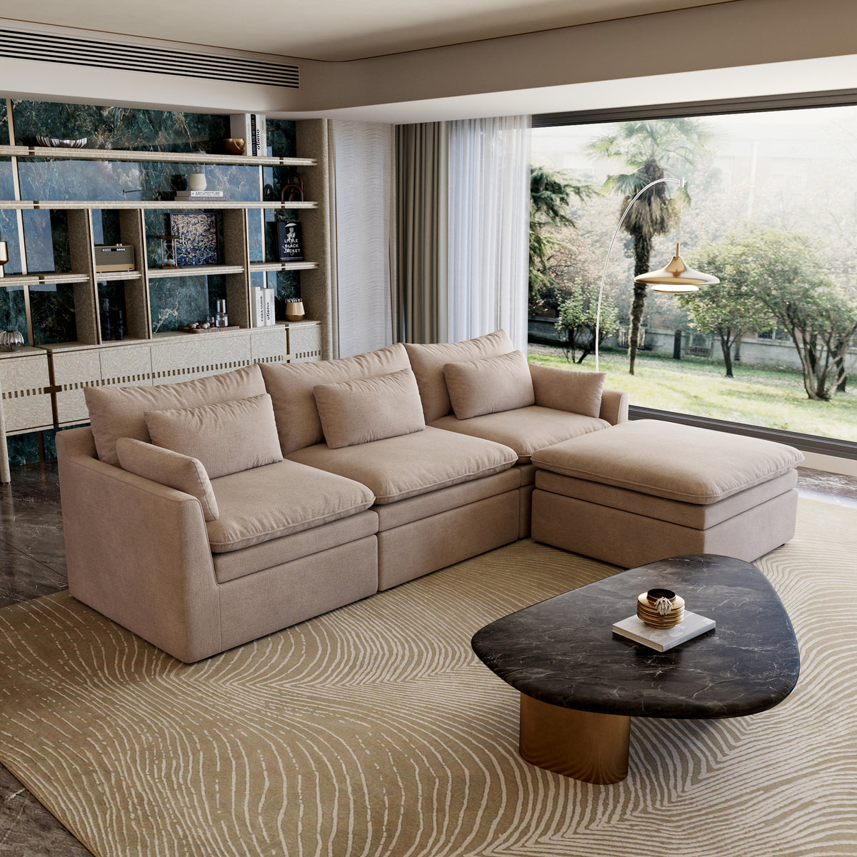 Fully Modular Linen-Look L-Shaped Sectional Sofa with Extra Thick Cushions, Removable Washable Slipcovers Reversible Chaise Couch