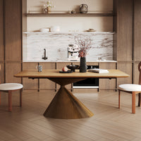 Rectangular Wood Dining Table, Conical Metal Pedestal Dining Table