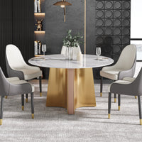 2 Sizes & 3 Colors Round Sintered Stone Dining Table – Optional Rotating Lazy Susan, Gold-Rose Gold Pedestal Base for Luxury Home