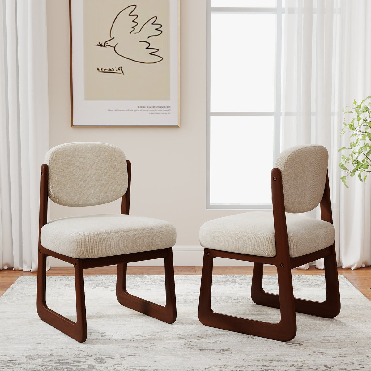 Minimalist Linen Fabric Dining Chair Set – Solid Wood Frame, 2-Pack / 4-Pack Optional
