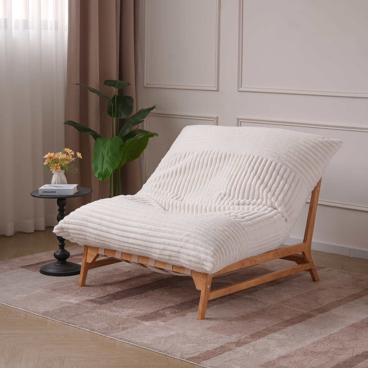Leisure Lounge Chair – Corduroy Fabric, Solid Wood Frame for Living Room Corner/Bedroom Rest Area