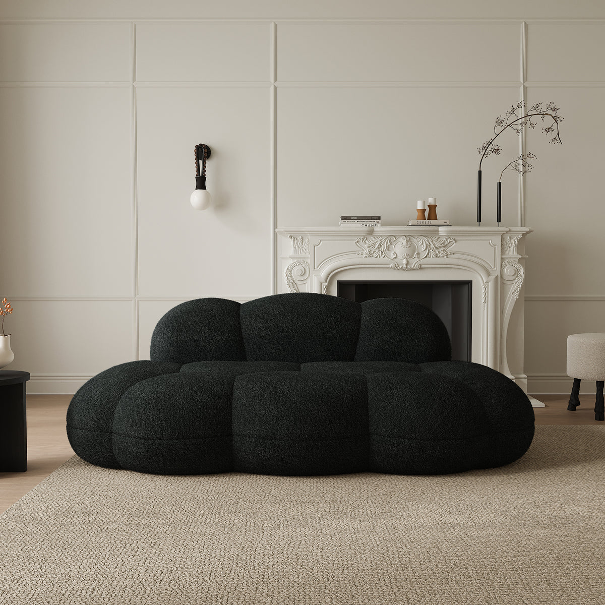 Cloud-Shaped Teddy Fleece Sofa – White Plush Fabric, Artistic Design for Living Room Light Luxury Leisure Area