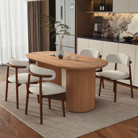 Modern Oval Fluted Pedestal Dining Table – Solid Wood Grain Tabletop for Dining Room