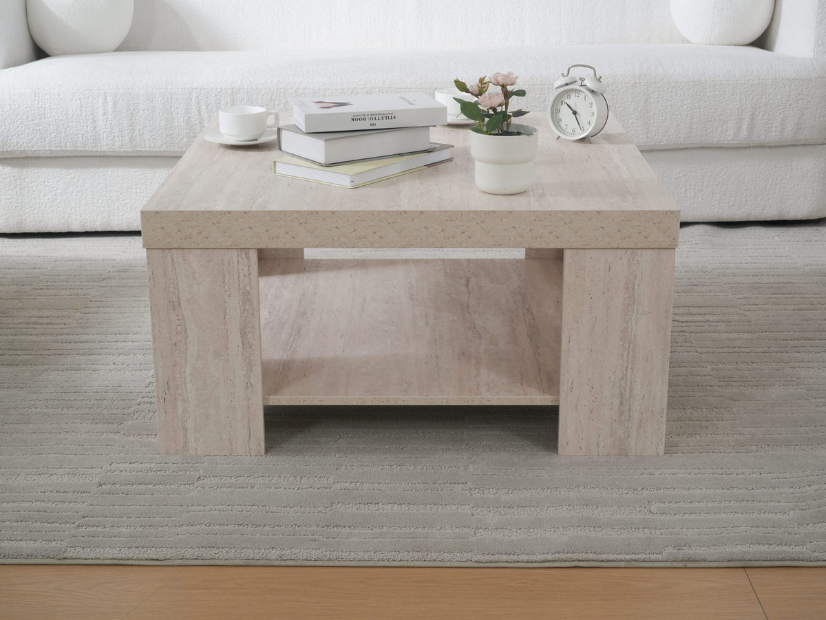 Travertine Block Leg Square Coffee Table