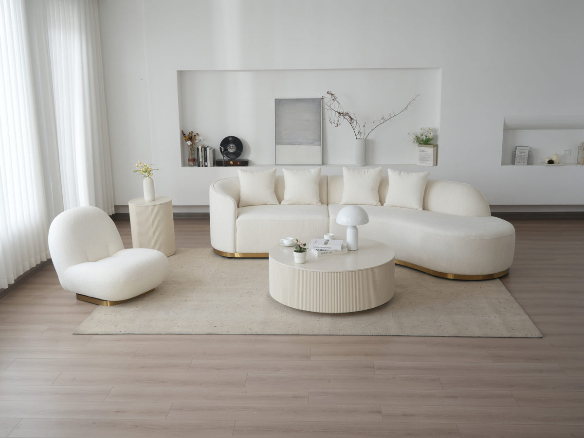 Contemporary Curved Couch in Sherpa Cover