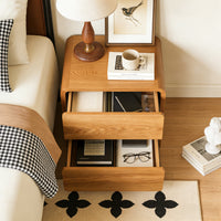 Natural Wood Tone 2-Drawer Nightstand, Modern Minimalist Bedside Table