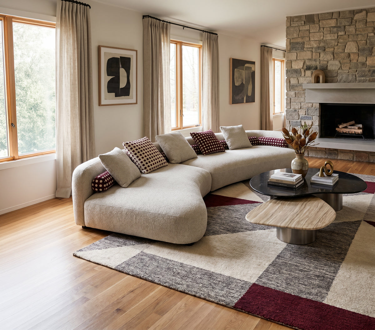【LAS VEGAS MARKET EXHIBIT】Curved Modular Sectional Sofa, Linen Fabric Upholstered Chaise Lounge Sofa for Modern Living Room