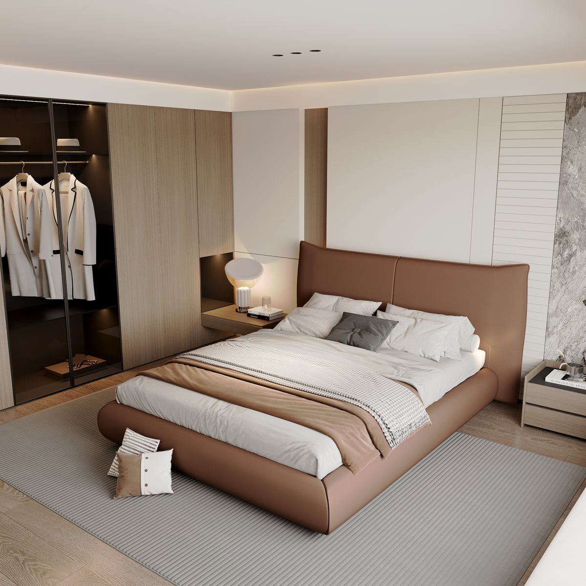 Modern Queen And King Size Leather Bed with Wood Frame