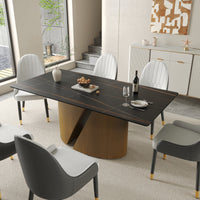 2 Sizes & 3 Colors Rectangular Dining Table – Artistic Gold Pedestal Base