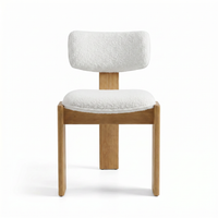 【LAS VEGAS MARKET EXHIBIT】Boucle Upholstered Solid Oak Dining Chair, Curved Thick Leg Minimalist Wabi-Sabi Side Chair for Dining Room