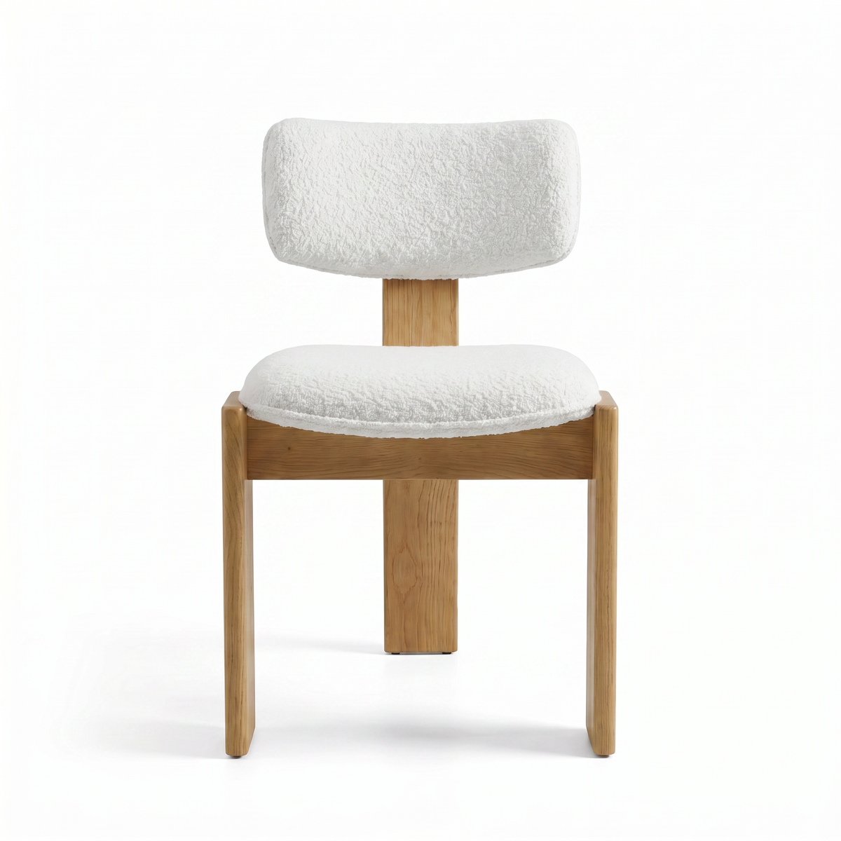 【LAS VEGAS MARKET EXHIBIT】Boucle Upholstered Solid Oak Dining Chair, Curved Thick Leg Minimalist Wabi-Sabi Side Chair for Dining Room