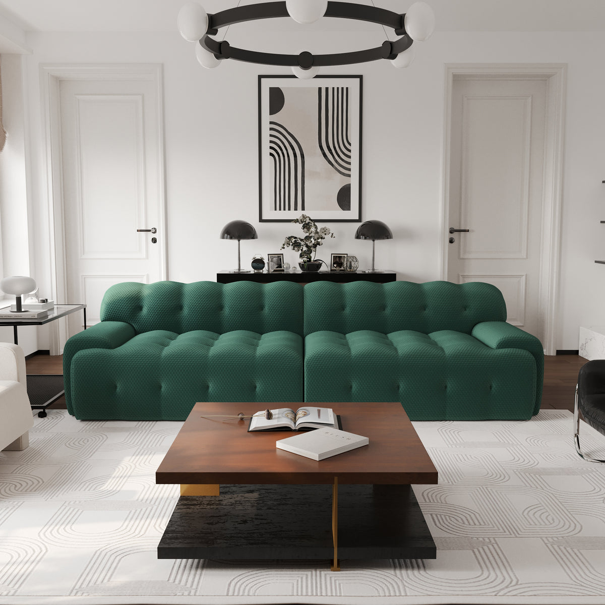 Extended Plump Modular Sofa – 3D Textured Knit Fabric + Button Quilting, Light Luxury Lazy Vibe Living Room Sofa