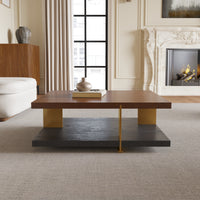 Walnut & Black Ash Square Coffee Table with Gold Accents