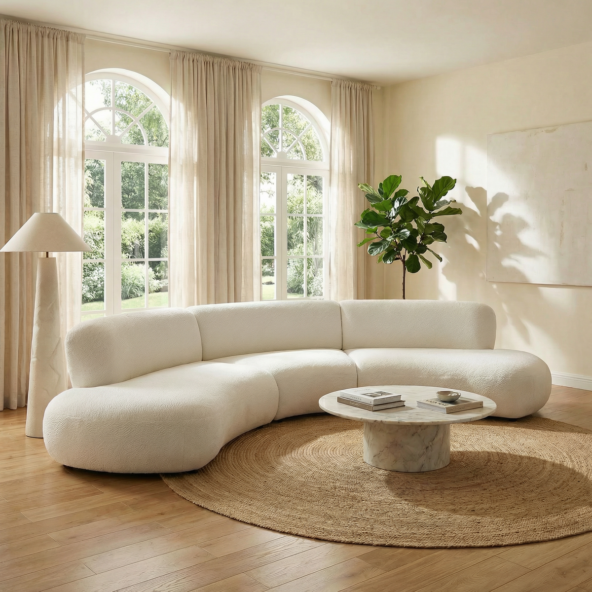 Curved Modular Sofa with Textured Fabric – Modern Minimalist Sectional