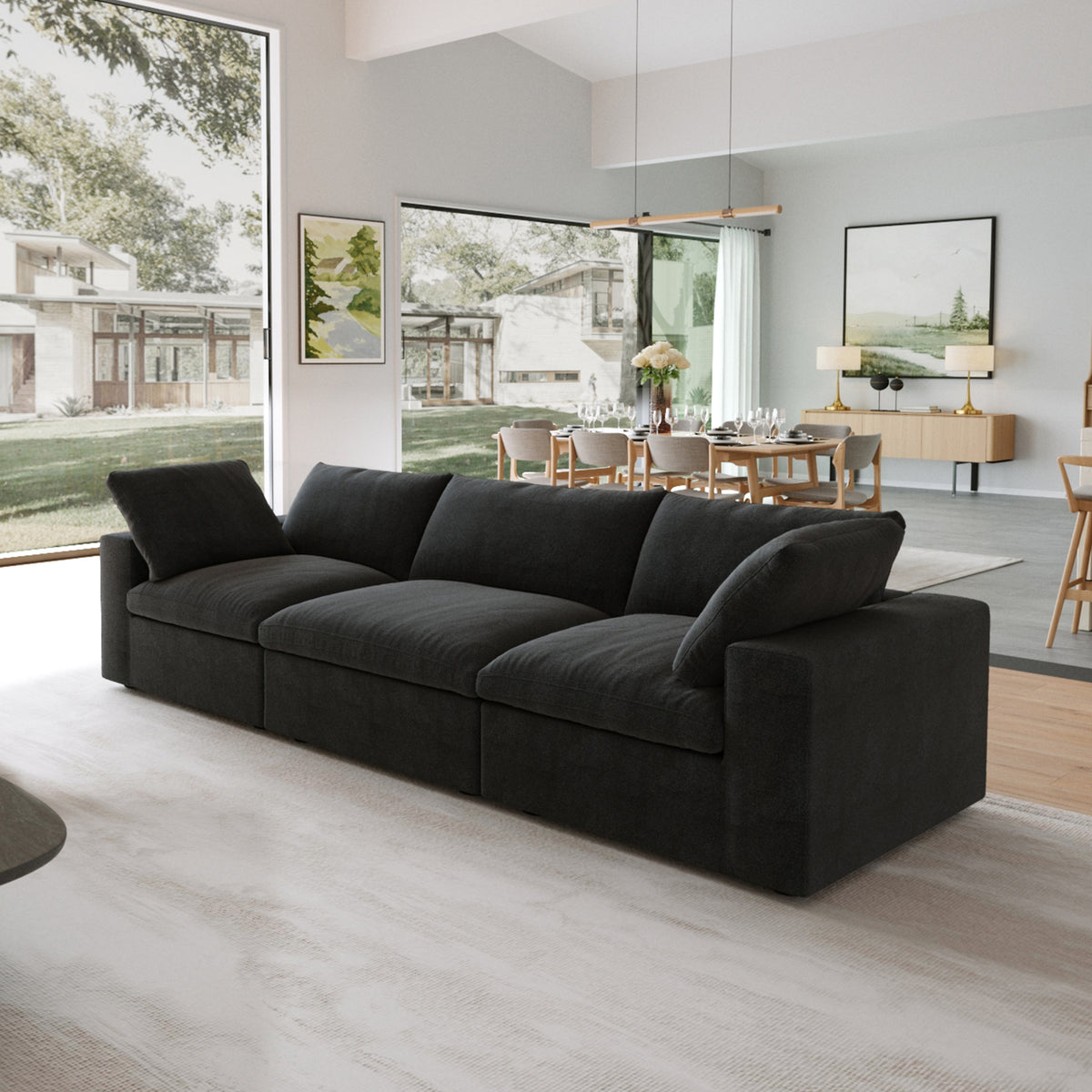 Sky Cloud Sectional Sofa | Pet-Friendly Cover 120-Inch Linen Sleepers 3-Seaters