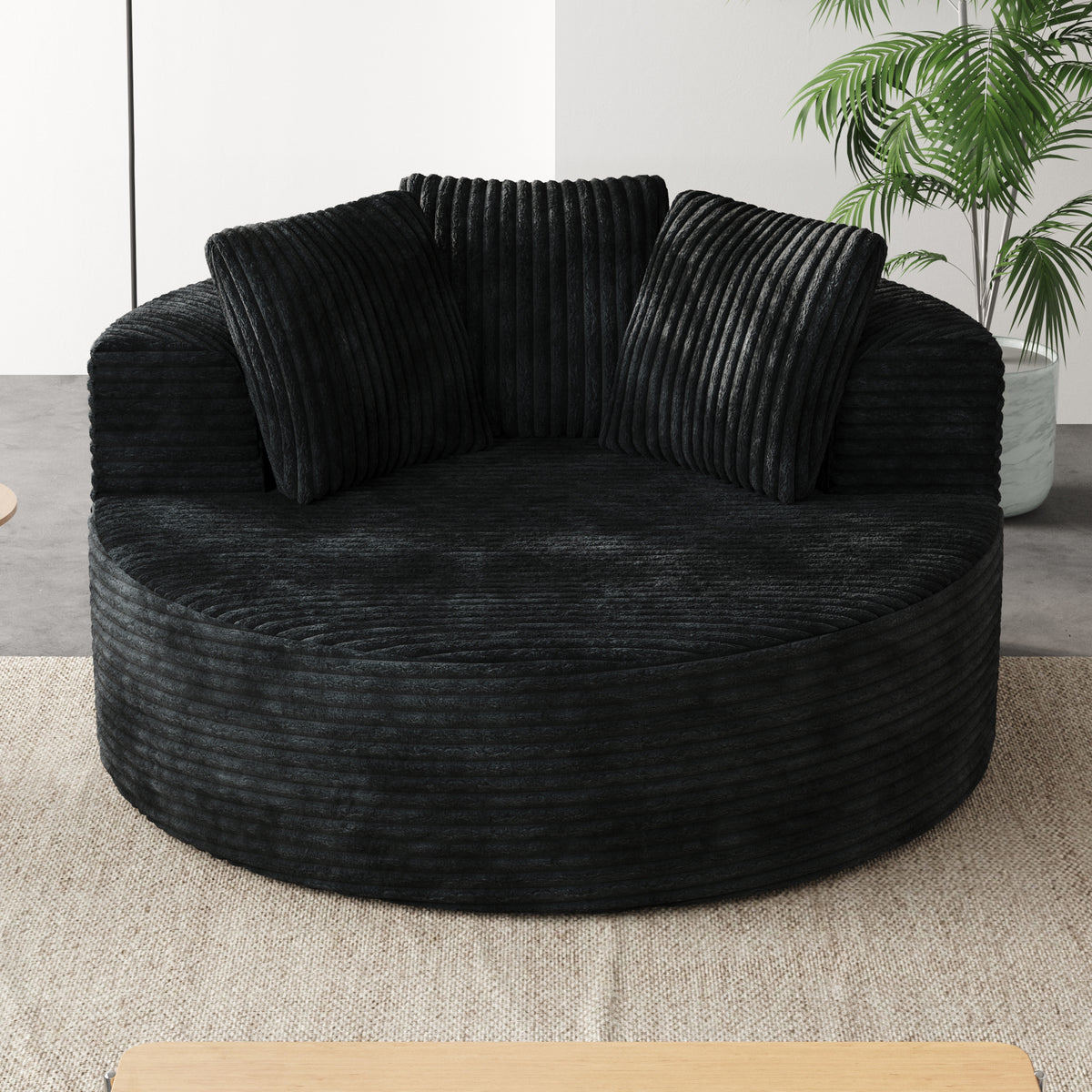 Round lazy sofa – Plush Upholstered Single Sofa with Pillows for Living Room