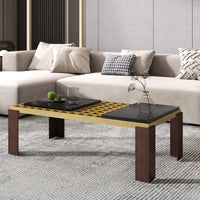 Modern Coffee Table with Artificial Marble Tops, Stainless Steel Grid, and Iron Legs