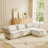 Boucle Fabric Modular Sectional Sofa with Chaise, Detachable Slipcover Contrast Stitch Block Sofa for Living Room