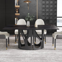 2 Sizes & 3 Colors Rectangular Dining Table – Artistic Cutout Metal Pedestal Base