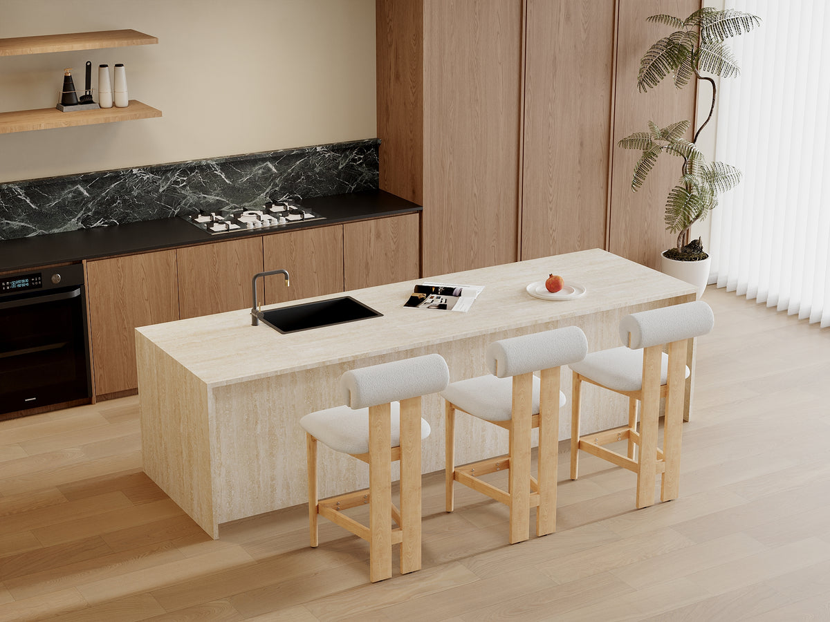 Minimalist Upholstered Counter Bar Stool Set, Solid Wood Frame, 2-Pack Per Box