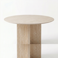 【LAS VEGAS MARKET EXHIBIT】Round Travertine Texture Sintered Stone Dining Table, Cross Slab Full Sintered Stone Base Minimalist Neutral Tone Dining Room Table