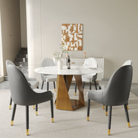 3 Color Round Tabletop Dining Table (53/59inch) – Optional Rotating Lazy Susan, 2-Tone Legs (Black/Antique Brass) for Modern Home