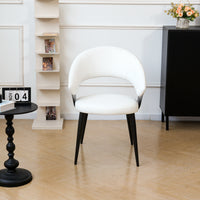 Vegan Leather Curved Back Dining Chairs, Black Carbon Steel Frame, 2-Pack Per Box Two Color Options Modern Upholstered Side Chair