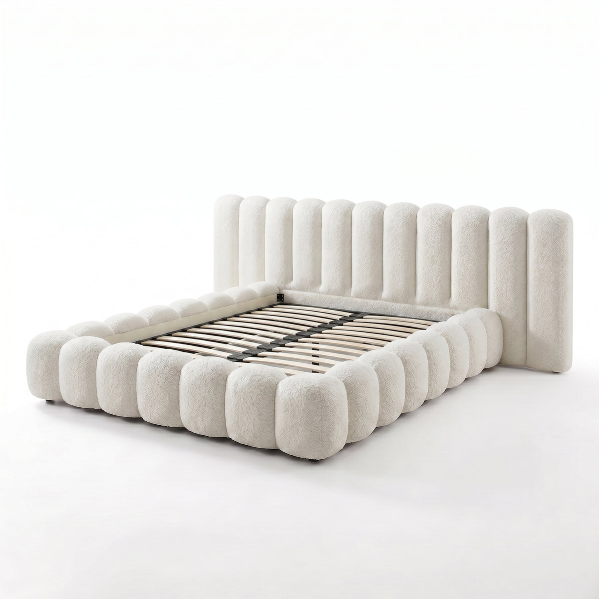 【LAS VEGAS MARKET EXHIBIT】Boucle Bubble Upholstered Platform Bed with Channel Headboard