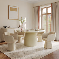 Ribbed Pedestal Round Dining Table – Cream White Minimalist Single Dining Table