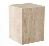 Travertine Veneer Block Side Table – Lightweight Accent Table for Living Room