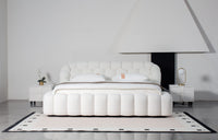 Bubble Tufted Platform Bed – Lamb Wool Upholstered Bed Available in Queen (60×80in) & King (76×80in) Frame Sizes