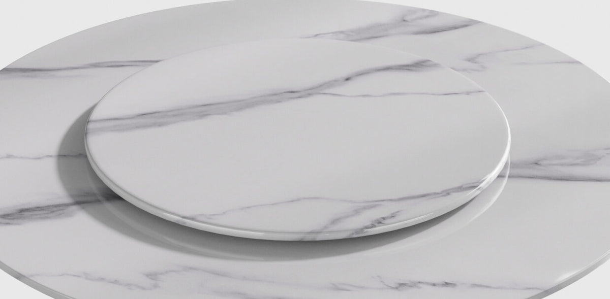 Modern Round MarbleDining Table with Turntable Painted Iron Leg for Dining Room