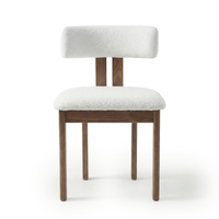 【LAS VEGAS MARKET EXHIBIT】Lambswool Upholstered Dining Chair – Walnut Wood Frame Minimalist Side Chair