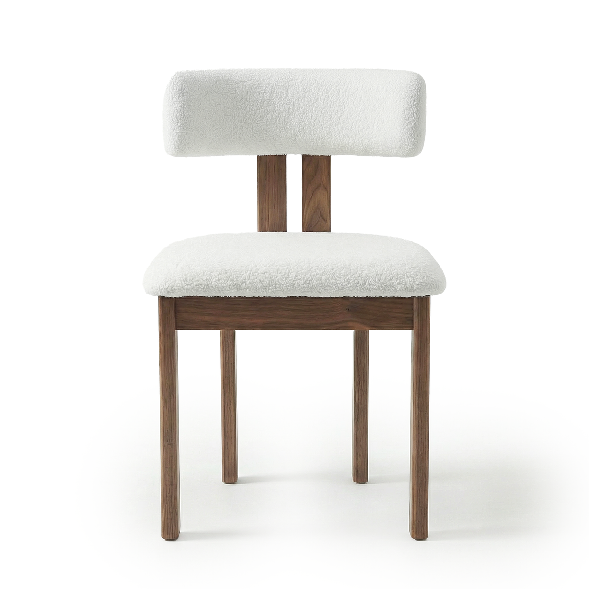 【LAS VEGAS MARKET EXHIBIT】Lambswool Upholstered Dining Chair – Walnut Wood Frame Minimalist Side Chair