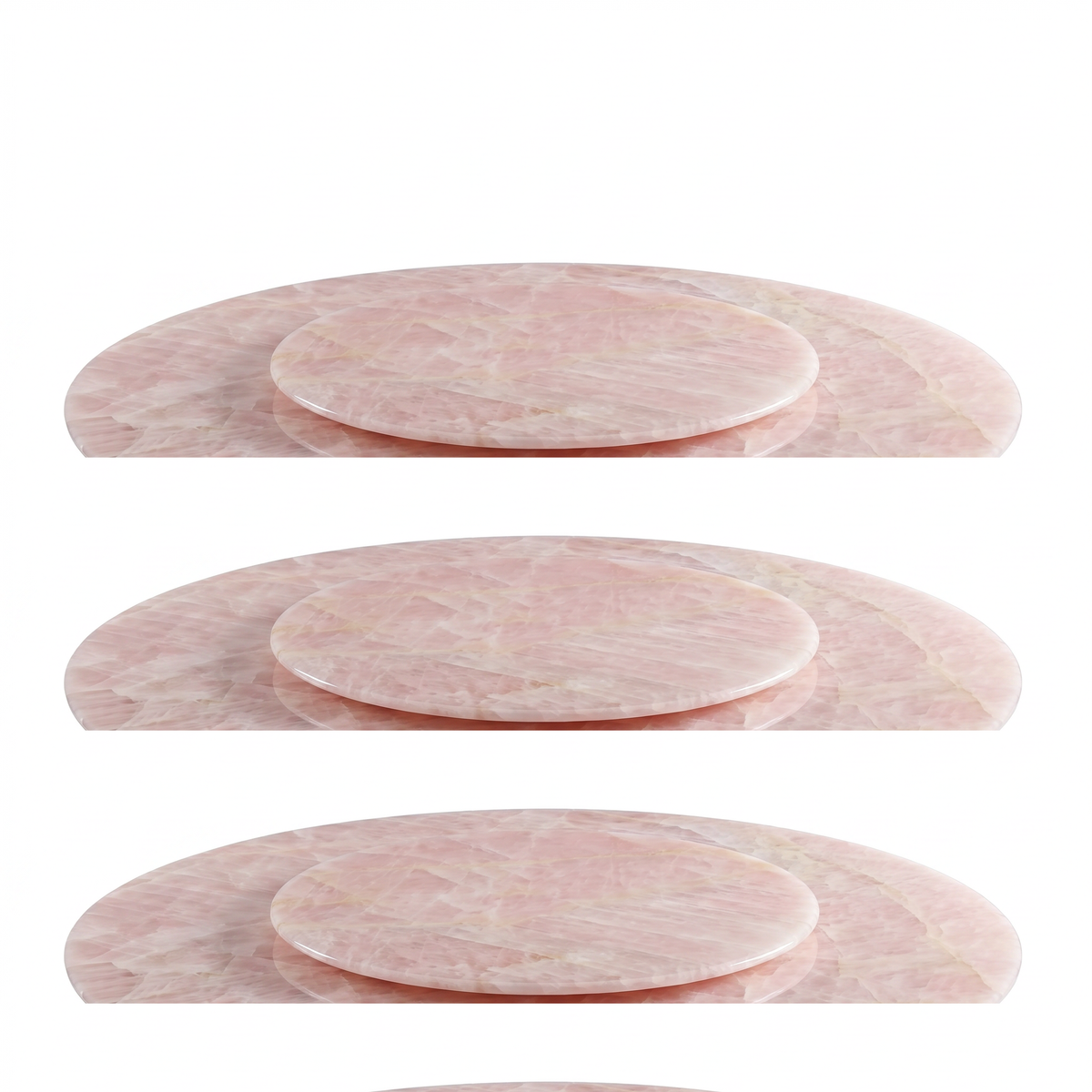 【LAS VEGAS MARKET EXHIBIT】Round Pink Natural Marble Dining Table, White Glossy Vase-Shaped Base Modern Luxury Kitchen & Dining Room Table