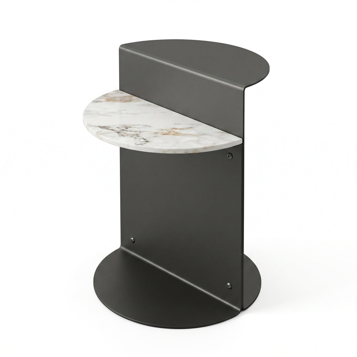 【LAS VEGAS MARKET EXHIBIT】2-Tier Sintered Stone Side Table, Matte Dark Gray Metal Frame Modern Half Moon Accent End Table for Living Room