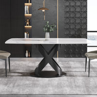 63/70.9inch Sizes & 3 Colors Rectangular Marble Dining Table – Gold/Black Carbon Steel X-Base