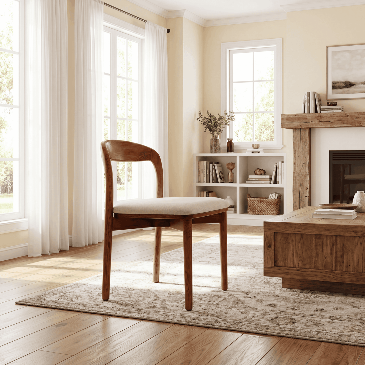 【LAS VEGAS MARKET EXHIBIT】Curved Back Dining Chair – 2 Color Options: Black Wood & Walnut Wood Upholstered Side Chair