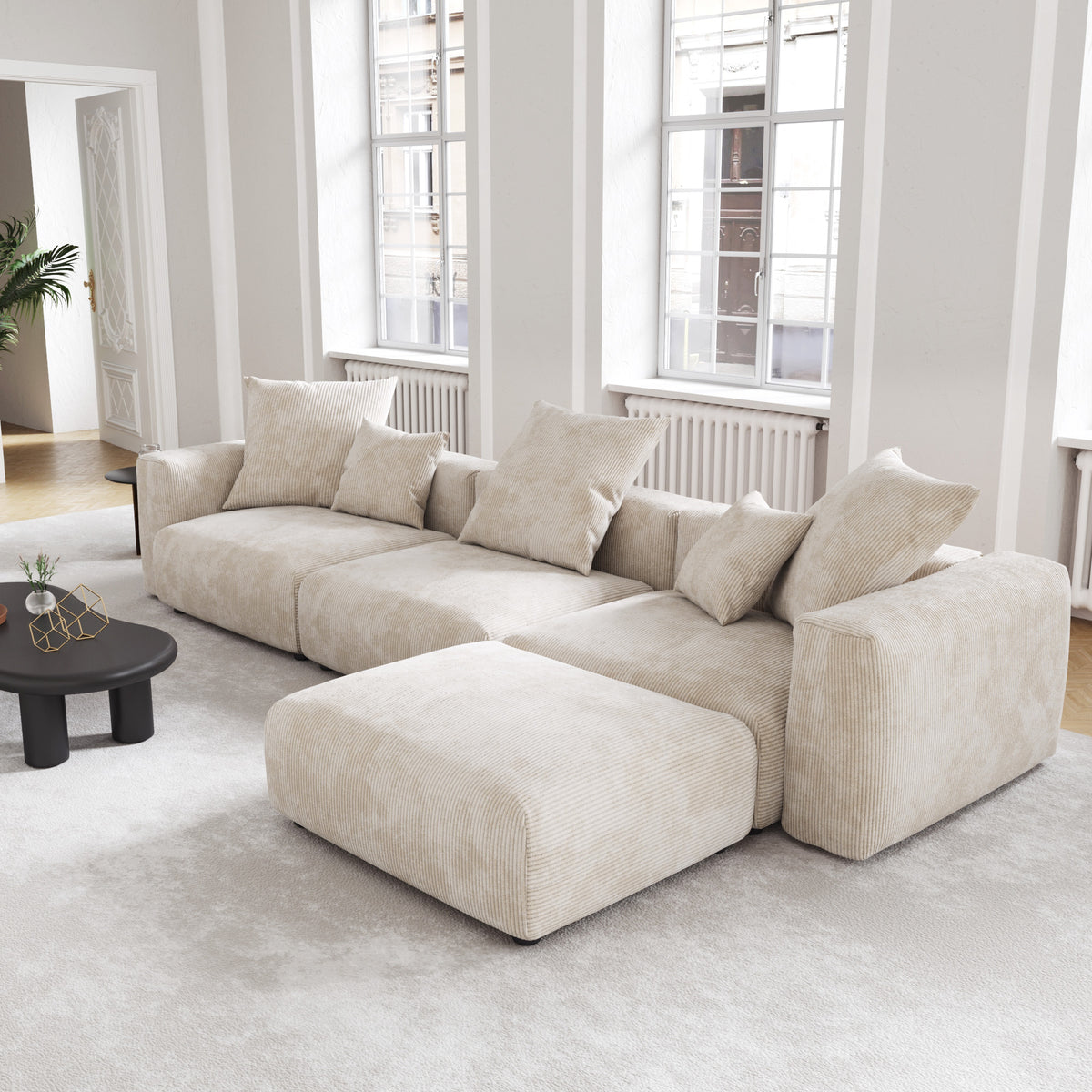 Modern Minimalist Corduroy Modular Sectional Sofa, L-Shaped Multi-Seater Fabric Couch, Freely Reconfigurable Sofa for Large Living Rooms