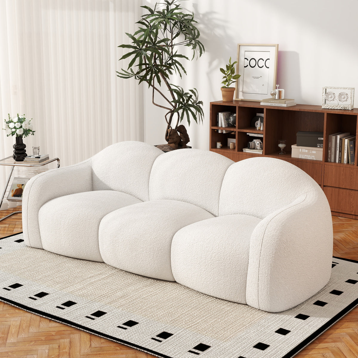 Double Armrest Cloud Sofa, Compressed Pure Sponge Teddy Velvet Couch, 4 Color Options Plush Upholstered Sofa for Living Room