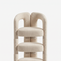 【LAS VEGAS MARKET EXHIBIT】Full Boucle Upholstered Geometric Accent Armchair, Thick Tubular Frame Modern Cream Side Chair for Dining & Living Room
