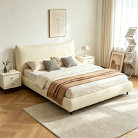 Modern Cream Upholstered Platform Bed – Fits King & Queen Size Mattress, Compatible with 10-12 Inch Thick Mattresses