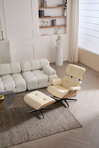 Modern Classic Leather Lounge Chair with Ottoman