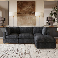 Modular Sofa with Ottoman – Chenille & Linen-Cotton Blend Fabric (4-Color Options), Sectional Sofa for Living Room